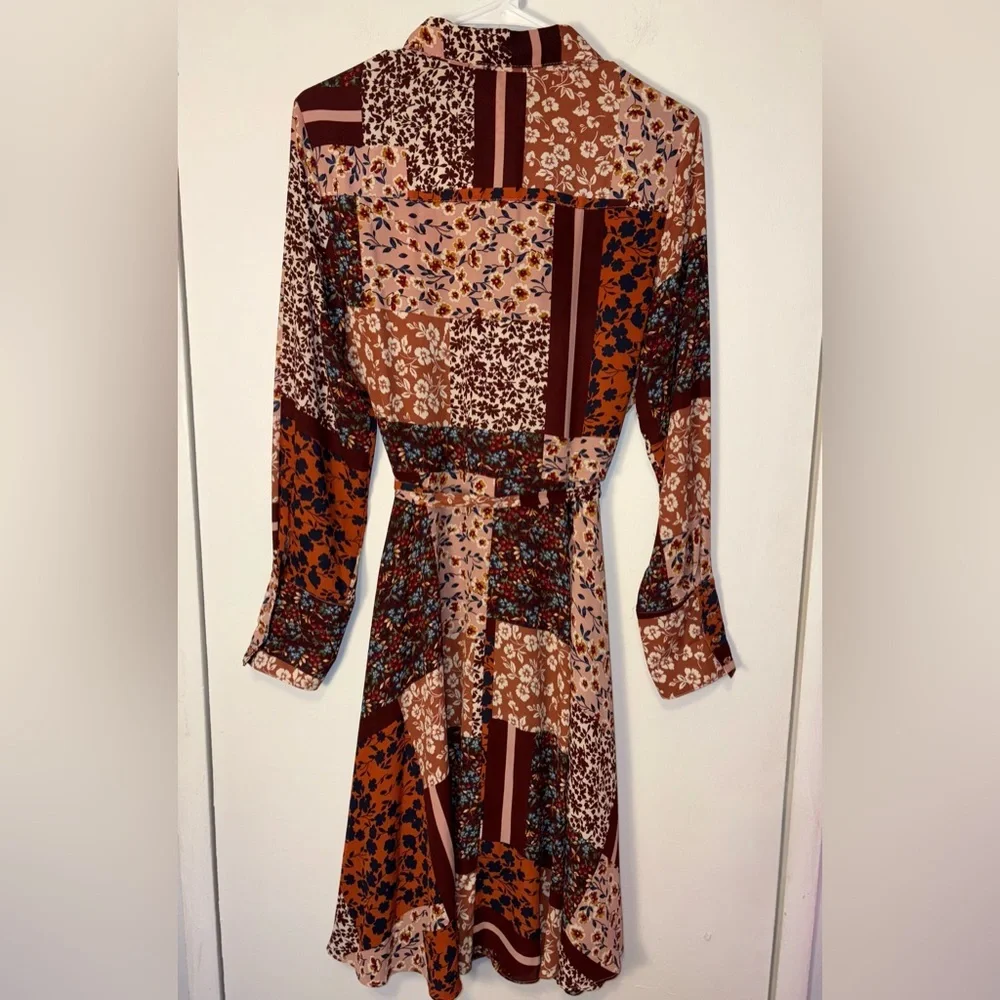 NANETTE LEPORE Button Up Patchwork Shirtdress Tie Waist Pintuck Long Sleeve Sz 8 - Picture 6 of 10
